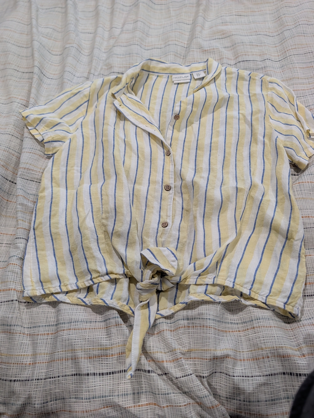 Rachel Zoe Yellow & Blue Vertical Stripe Tie-Front Blouse